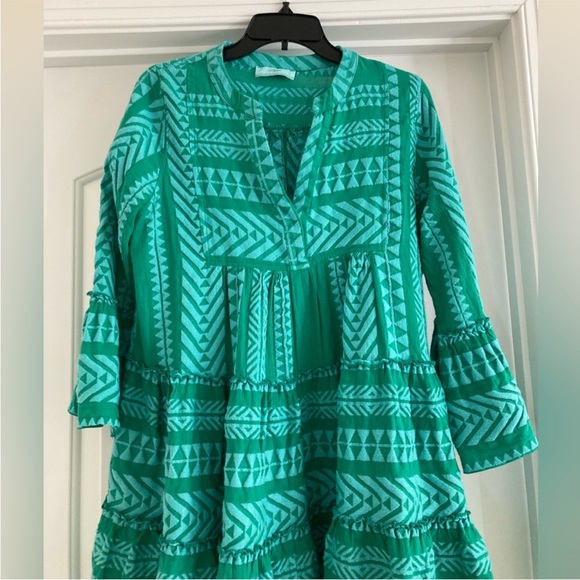 Anthropologie Devotion Twins Green embroidered Ella Tunic Patterned Dress Size M - Picture 4 of 12